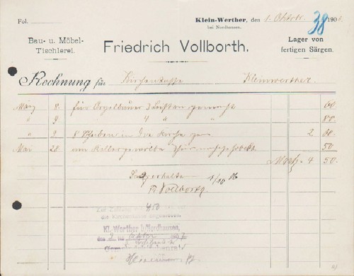 Klein werther rechnung 1906 - klein-werther,,